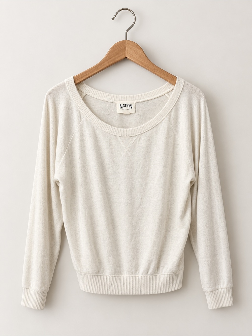 Nation LTD | Cream Off the Shoulder Lightweight Sweatshirt Relaxed Fit